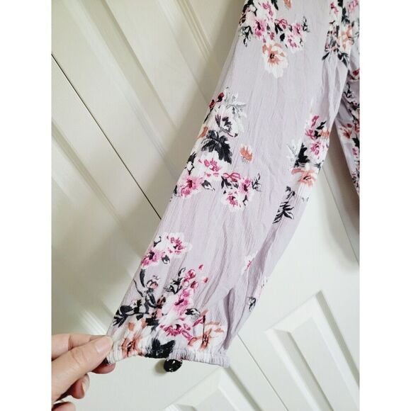 Torrid 2 Floral Baby Doll Tunic Top Keyhole Long Sleeve Blouse Flowy Pale Purple - Picture 5 of 7